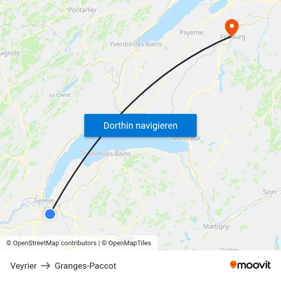 Veyrier to Granges-Paccot map