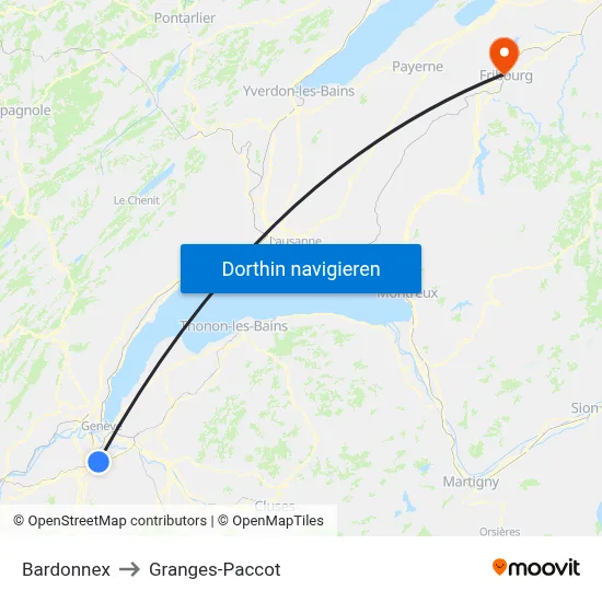 Bardonnex to Granges-Paccot map