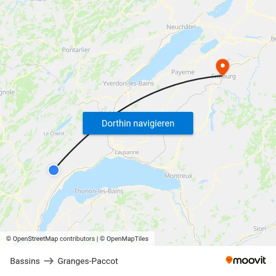 Bassins to Granges-Paccot map