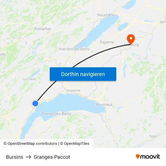 Bursins to Granges-Paccot map