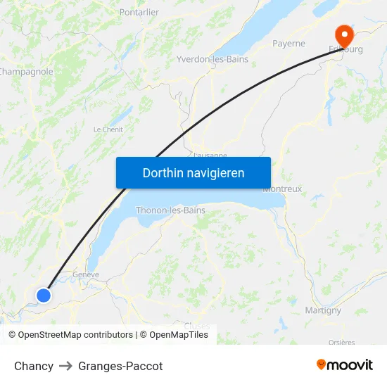 Chancy to Granges-Paccot map