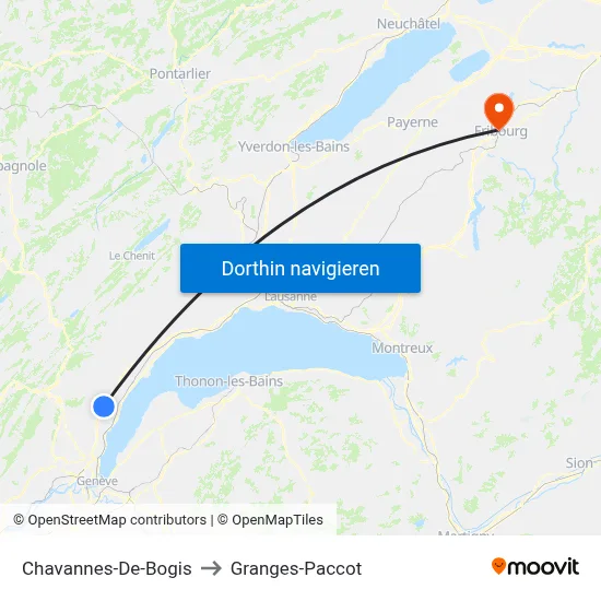 Chavannes-De-Bogis to Granges-Paccot map