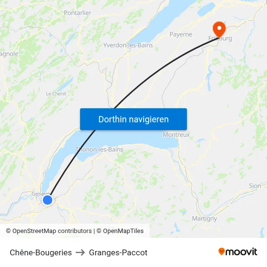 Chêne-Bougeries to Granges-Paccot map