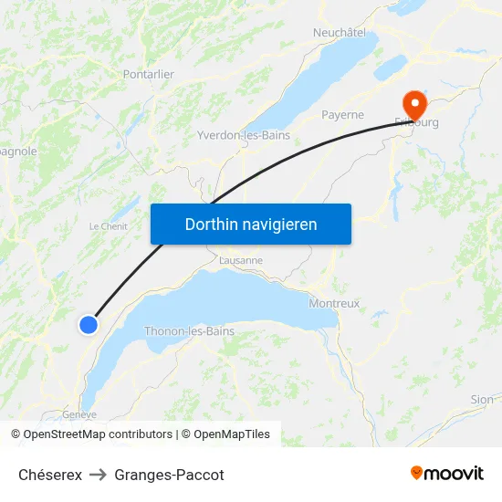 Chéserex to Granges-Paccot map