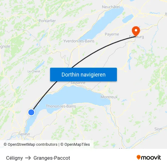 Céligny to Granges-Paccot map