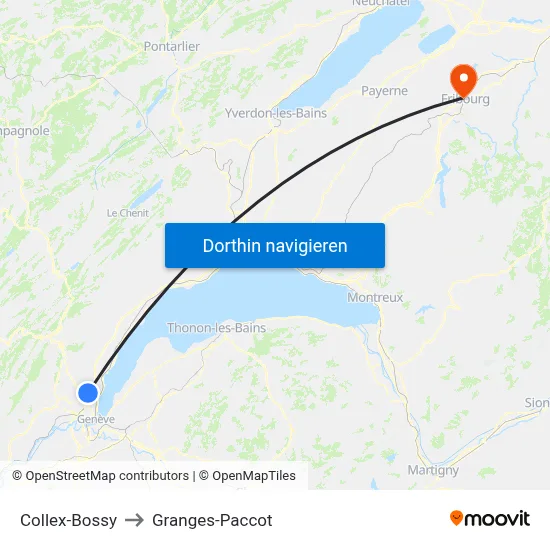 Collex-Bossy to Granges-Paccot map