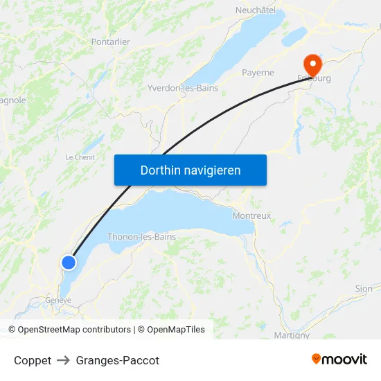 Coppet to Granges-Paccot map