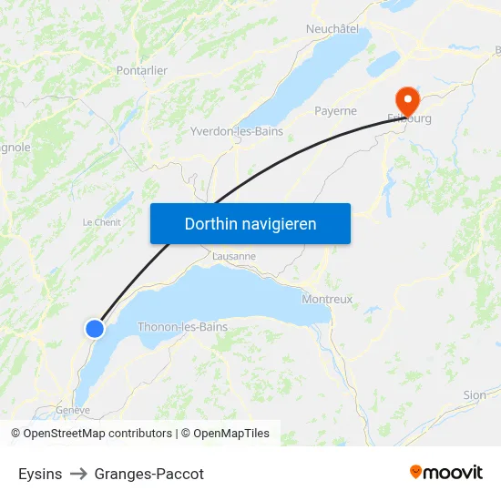 Eysins to Granges-Paccot map