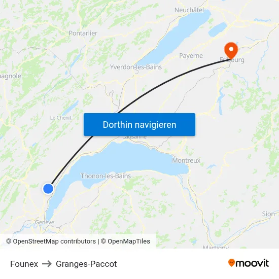 Founex to Granges-Paccot map