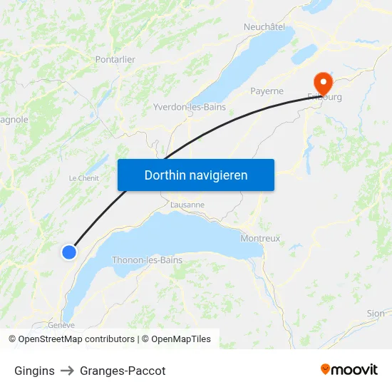 Gingins to Granges-Paccot map