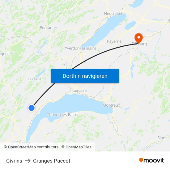 Givrins to Granges-Paccot map