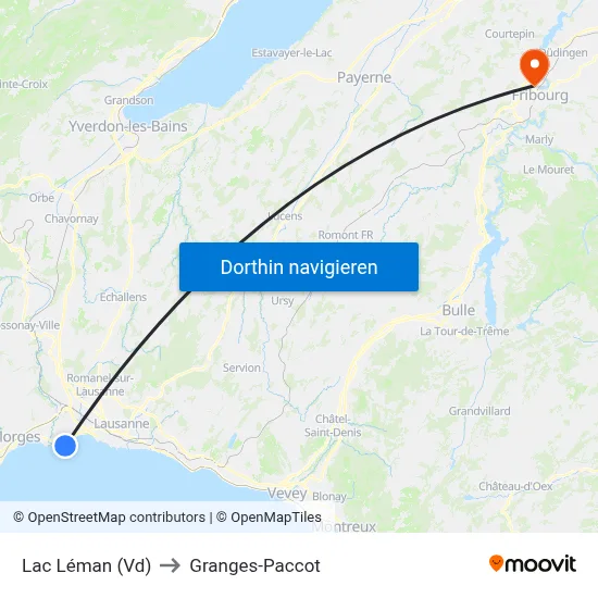 Lac Léman (Vd) to Granges-Paccot map