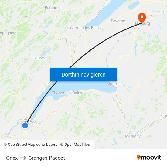 Onex to Granges-Paccot map