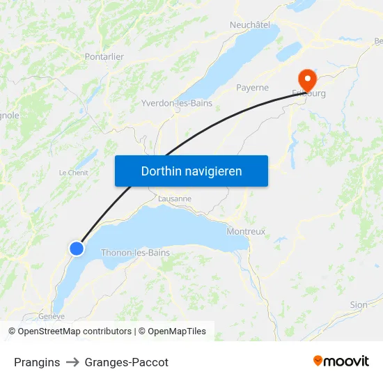 Prangins to Granges-Paccot map