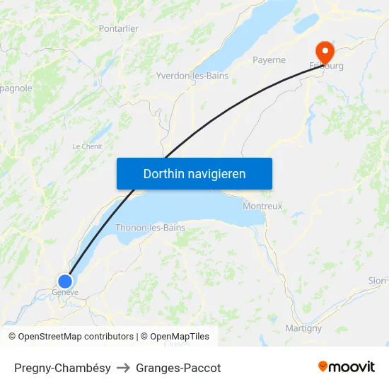 Pregny-Chambésy to Granges-Paccot map
