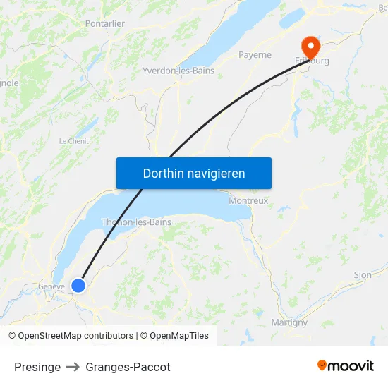 Presinge to Granges-Paccot map