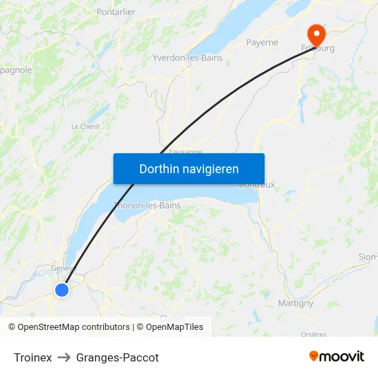 Troinex to Granges-Paccot map