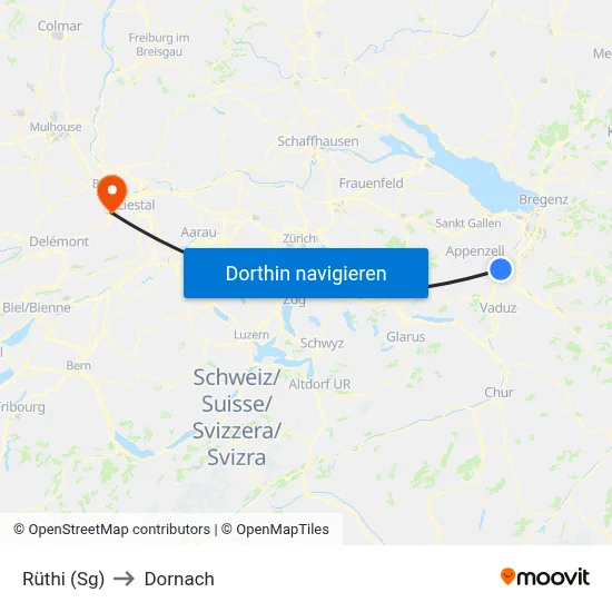 Rüthi (Sg) to Dornach map