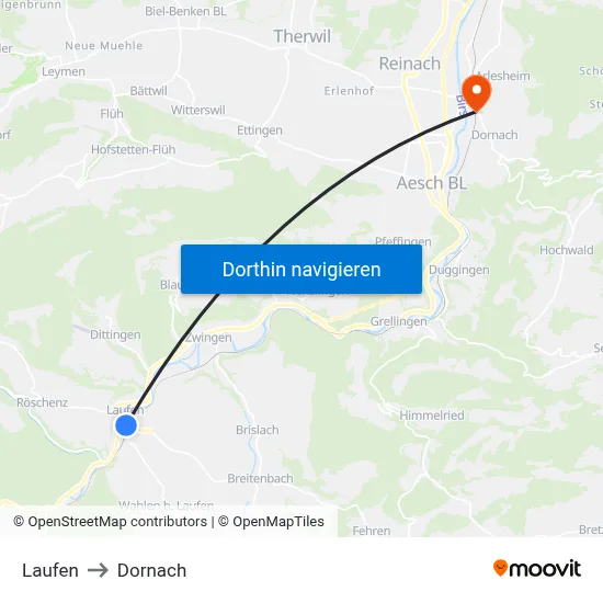 Laufen to Dornach map