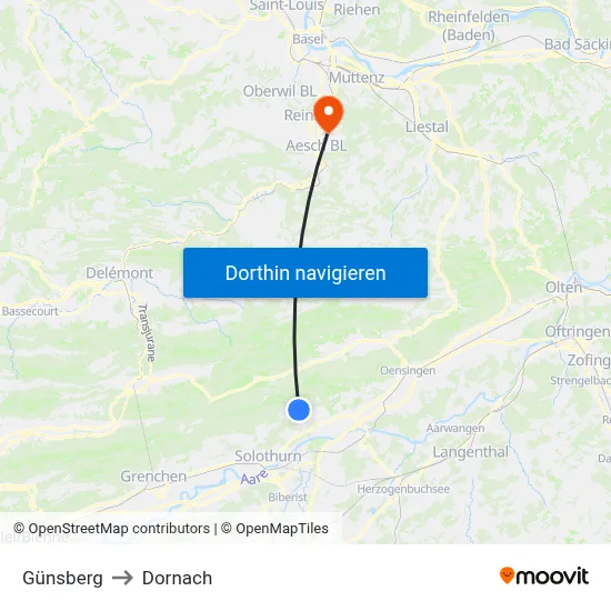 Günsberg to Dornach map