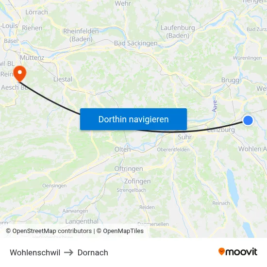 Wohlenschwil to Dornach map