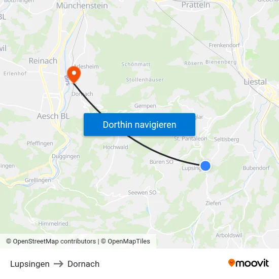 Lupsingen to Dornach map