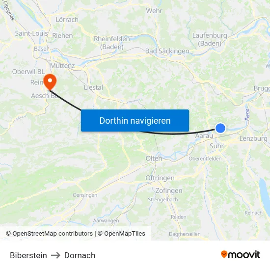 Biberstein to Dornach map