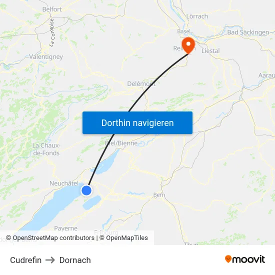 Cudrefin to Dornach map