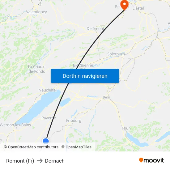 Romont (Fr) to Dornach map