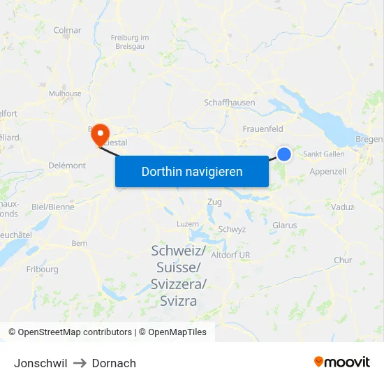 Jonschwil to Dornach map