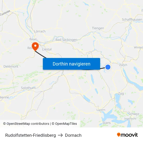 Rudolfstetten-Friedlisberg to Dornach map