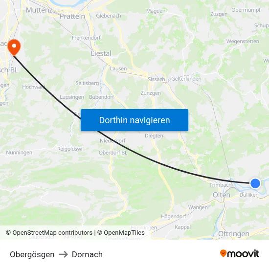 Obergösgen to Dornach map