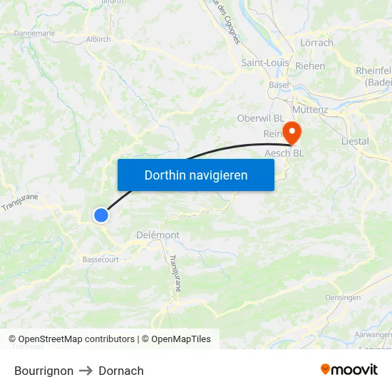 Bourrignon to Dornach map