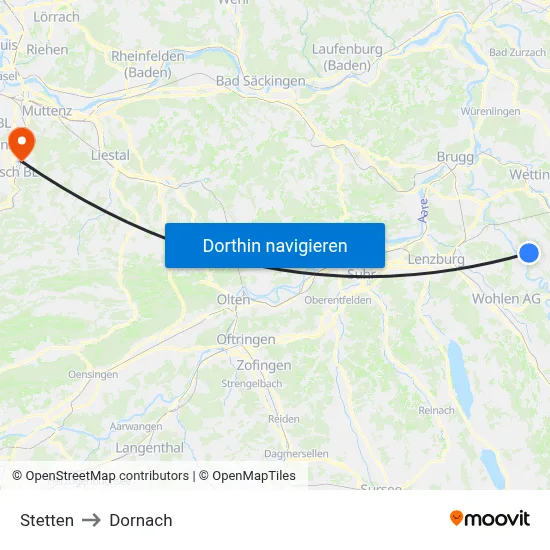 Stetten to Dornach map