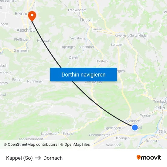 Kappel (So) to Dornach map