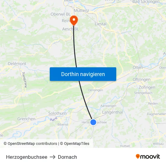 Herzogenbuchsee to Dornach map