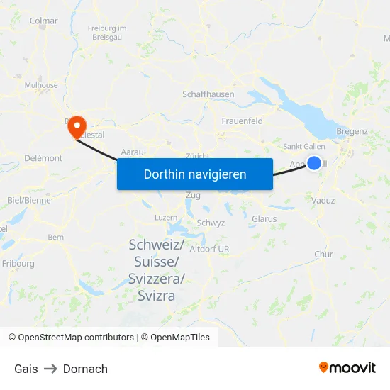 Gais to Dornach map