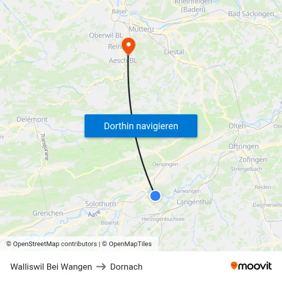 Walliswil Bei Wangen to Dornach map
