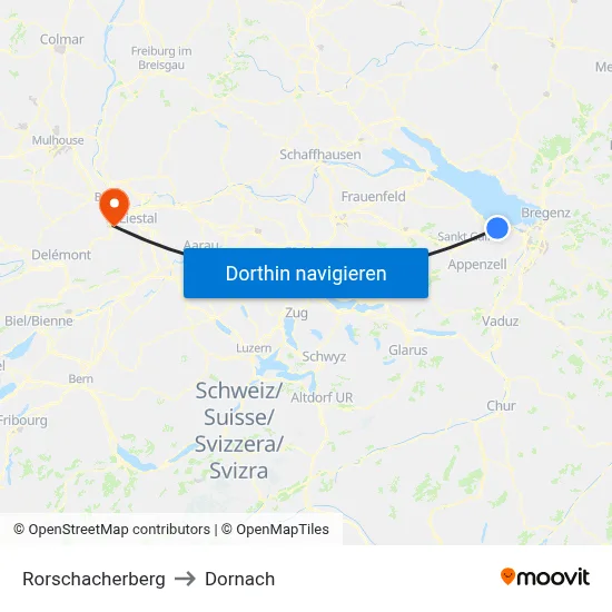 Rorschacherberg to Dornach map