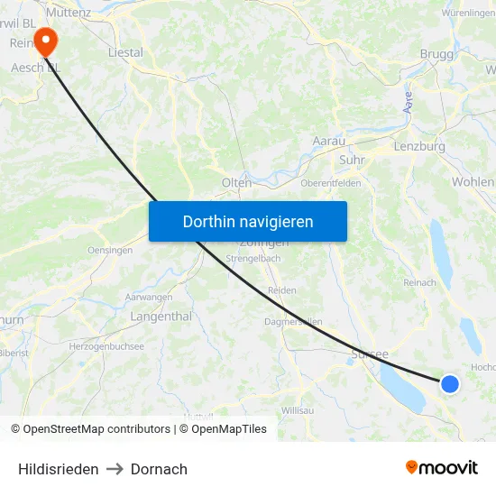 Hildisrieden to Dornach map