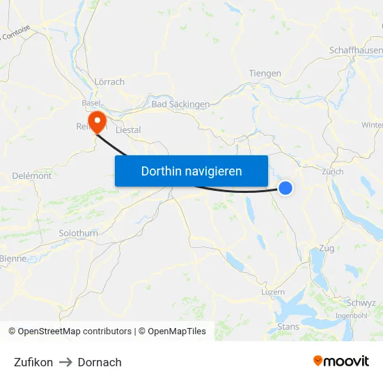 Zufikon to Dornach map