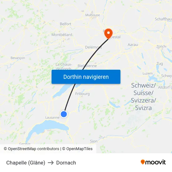 Chapelle (Glâne) to Dornach map