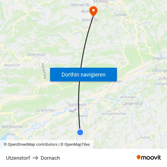 Utzenstorf to Dornach map