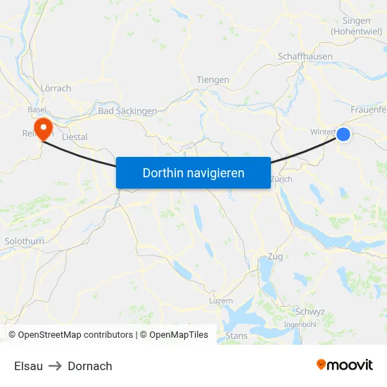 Elsau to Dornach map