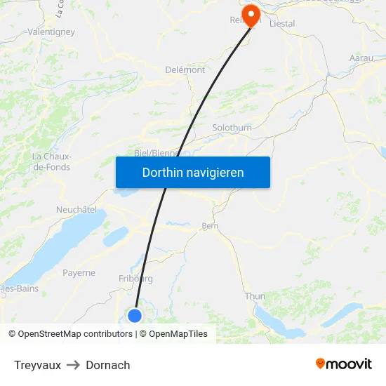 Treyvaux to Dornach map