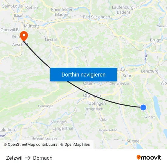 Zetzwil to Dornach map