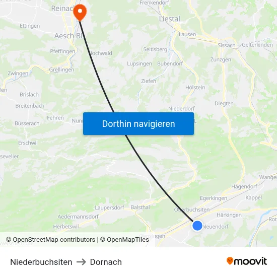 Niederbuchsiten to Dornach map