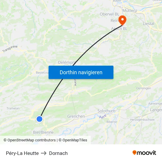 Péry-La Heutte to Dornach map