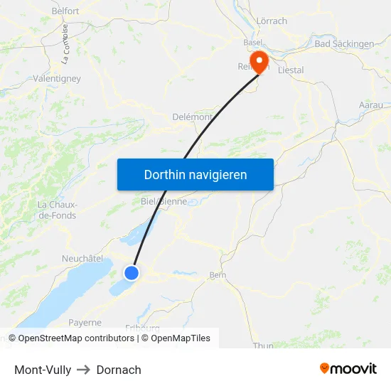 Mont-Vully to Dornach map