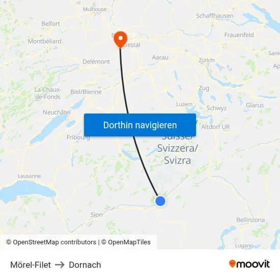 Mörel-Filet to Dornach map